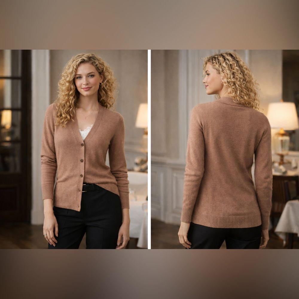 Bloomingdale’s Cashmere Cardigan XS 100% 2-Ply Camel Brown NWT $198